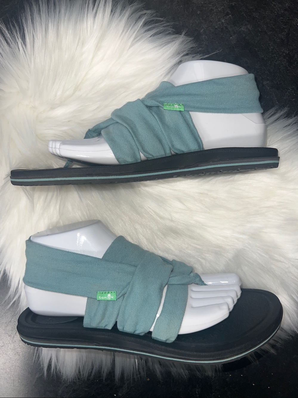 Sanuk Teal Fabric Wrap Slide Sandals with Black Footbed